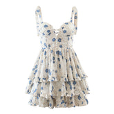 Lizakosht women's floral sleeveless summer dress bow tied straps tiered ruffled mini party dress ladies chic girl sexy dress