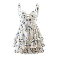 Lizakosht women's floral sleeveless summer dress bow tied straps tiered ruffled mini party dress ladies chic girl sexy dress