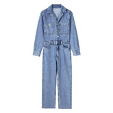 Lizakosht Women 2023 New Chic Fashion Straight Denim jumpsuit Vintage Long Sleeve Female long Jumpsuits Mujer