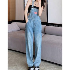 All-match denim overalls 2022 spring and summer new loose and thin denim overalls straight through wide-leg pants one-piece trou