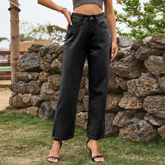 Lizakosht Slit Women's Jeans Y2K Loose Straight Wash Blue Fashion Street High Waist Denim Trousers 2023 Casual Ladies Pants