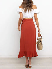 Tossy Women Solid Folds Irregular Bodycon Sexy Skirt Female High Waist Bandage Ruffles Long Skirts French Style Outwears Summer
