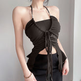 Lizakosht Top Sexy Off-the-Shoulder Irregular Lace-Up Camisole 2022