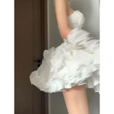 Lizakosht New Vintage Temperament Women's Summer Dress Exquisite and Unique White Tube Top Tutu Dress Sleeveles Dresses for Women