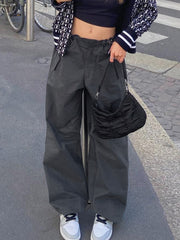 Lizakosht Fashion y2k Cargo Pants Drawstring Low Rise Baggy Straight Casual Pants Women Streetwear All-Match Trousers Harajuku 90s Legging