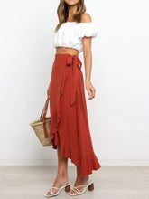 Tossy Women Solid Folds Irregular Bodycon Sexy Skirt Female High Waist Bandage Ruffles Long Skirts French Style Outwears Summer