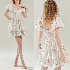 Lizakosht Women Puffy Skirt Spring And Autumn Bandeau Tighten Waist Decoration Puff Sleeves Pleated Skirt For Women Dress Women Clothes