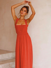 Casual Summer Dress Women Solid Color Fashion Backless Halter Cotton Long Elegant Linen Orange Maxi Dresses Female 2022 Vestido