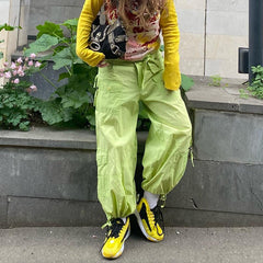 Green Cargo Pants Harajuku Low Waist Baggy Trousers Women Casual Joggers Sweatpants Big Pockets Streetwear Y2K Clothes 2022 New