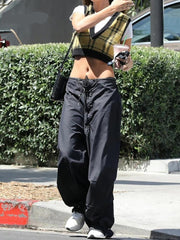 Lizakosht Y2K Barggy Cargo Pants Women Vintage Drawstring Sweatpants Sporty Joggers Casual Loose Wide Leg Trousers Streetwear 2022