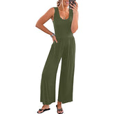 Lizakosht Elegant Woman Jumpsuits Women Casual Loose jumpsuti Sleeveless Tank Jumpsuits High Waist Low Cut Casual O Neck Flare Long