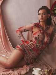 Lizakosht  High Quality Summer Sexy  Dress Women Floral Party Mini Dress 2022 New Arrivals Long Sleeve Bodycon Dress Club Evening Dresses