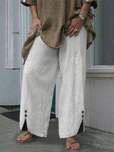 Lizakosht Women Casual Cotton Linen Long Pants Elegant Elastic Waist Button Solid Trousers Spring Summer Fashion Loose Wide Leg Pant