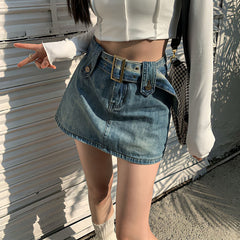 Lizakosht Summer Harajuku Blue Hot Girl Denim Skirt Streetwear Y2k Fashion Vintage Casual College Style High Waist Mini A Word Short Skirt