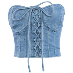 Lace Up Bandage Camisole Crop Top Women Summer Female Fashion Sexy Denim Slim Tube Camis Streetwear Tops for Women 2022