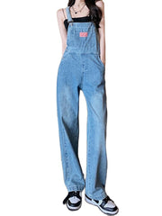 All-match denim overalls 2022 spring and summer new loose and thin denim overalls straight through wide-leg pants one-piece trou