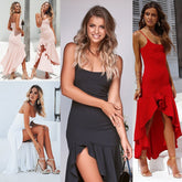 Lizakosht New Spring and Summer Sexy Suspender Open Back Ruffle Irregular Sexy Beauty Women's Club Party Dress