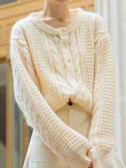 Jacquard Knitting Sweater Coat Women Spring Autumn Round Neck Long Sleeve Cardigan Femme French Vintage Casual Gilet Clothes