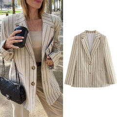 Lizakosht Fashion Striped Women's Blazers Female Chic Single-breasted Blazer Suits Ladies Notched Collar Elegant Blazer Coat