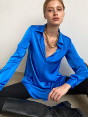 Lizakosht Satin Shirt Spring and Summer Long Sleeve Temperament Shirt Lapel Woman Button Up Shirt Long Sleeve Blouse Shirts Women Shirts
