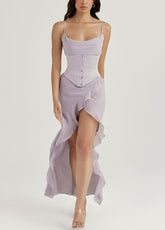 Lizakosht Summer Women'S Dress One-line Suspender Sleeveless Off-the-shoulder Dress Sexy Backless Irregular Ruffled Purple Slim Dresses