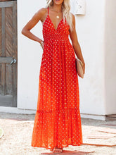 Lizakosht Elegant Sleeveless High Waist Sling Dresses Women Sexy V Neck Dot Print Beach Dress Summer Criss-cross Backless Boho Long Dress