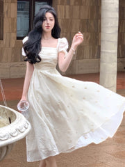 Lizakosht Summer Fashion Retro Evening Party Midi Dress Women Elegant Princess Embroider Vestidos Female Korean Design Slim Clothes