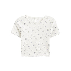 Lizakosht Cute Floral TShirts Women Summer Lace Trim Neck Short Tops Tee for Sweet Girl Kawaii Clothes