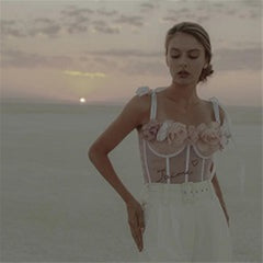 Lizakosht Sexy Summer Corset Top for Women Flowers 3D Decoration Bodycon Female Tank Top Letters Print Lady Clothing H