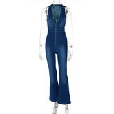 Lizakosht Weird Puss Cotton Elegant Denim Jumpsuit Women Sleeveless Zipper Fashion Hipster Casual High Street Wide Legs Activewear Outfits