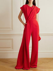 Lizakosht Casual O-neck Pocket Office Jumpsuit Summer Fashion Short Sleeve Loose Straight Playsuits Overalls Vintage Printed Women Romper