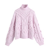 Lizakosht Autumn/Winter New Fashion All-match Solid Color Ball-shaped Knitted Long Sleeve Sweater Korean Pink Casual Loose Sweater