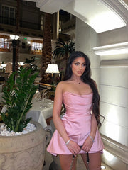 Lizakosht Women Off The Shoulder Jade Jasmine Strapless Corset Satin Mini Dress(detail Anti-slip)