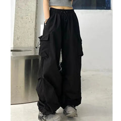 Lizakosht Vintage Hip Pop Cargo Pants Women Streetwear Casual Jogger Loose Large Pocket Leg Wide Trousers Female Clothes