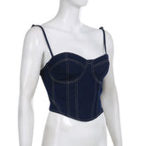 Lizakosht Harajuku Denim Camisoles Women Summer Single-Breasted Vest Tank Tops Lace Up Back Punk Vest Streetwear Jeans Cropped Tops