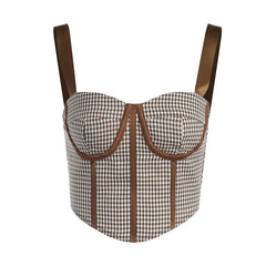 Lizakosht Plaid Crop Top Woman Corsets Camisole Harajuku V Neck T-shirt Tunic Vest Bare Shoulder Blouse Bustier Casual Outfits Summer