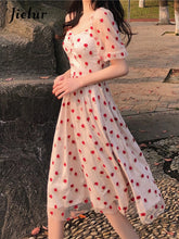 Vintage Elegant Point Lace Korean Party Dresses Lady Short Sleeve Dress for Women Female A-Line High Waist Vestidos 2022