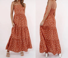 Lizakosht European and American Summer New Sexy Sling with Large Swing Polka Dot Dress Women's Long Dress Open Back