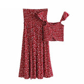 Lizakosht Women Two Piece Outfits Off Shoulder Sleeveless Tops Bohemian Maxi Skirts 2 Pieces Suit Boho Sets