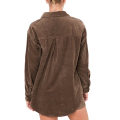 Lizakosht Women Corduroy Skirt Sets Long Sleeve Button Down Corduroy Shirt Shacket Jacket Mini Skirt Outfits Streetwear