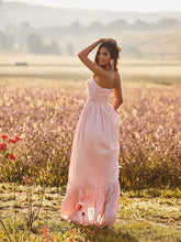 Pastoral Style Summer Women'S Dress One Word Collar Sleeveless Open Back Solid Color Sexy Dress  Simple Stitching Pink Dresses