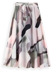 Summer Women Flower Printing High Waist Skirt Chiffon With Belt Ladies Vintage Elegant Skirts Pleated