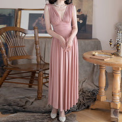 Lizakosht New Elegant Womens Dress V-neck High Stretch Sleeveless Bodycon Dress Vintage High Waisted Sexy Party Women's Clothing Evening