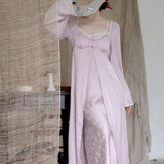 Lizakosht Womens Sexy National Style Printed Nightdress Sleeping Dress Set for Women's New Chinese Wedding Morning Robe Dress Can Outworn