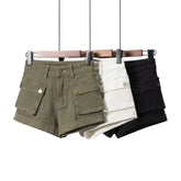 Lizakosht Summer Women High Waist Frock Shorts Army Green Black White Casual Female Ladies Shorts Two Pockets