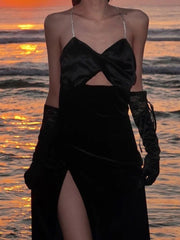 Summer Elegant Sexy Spaghetti Strap Midi Women Black Dress Bodycon Slim Backless Beach Party Vestidos Female Fashion Clothes