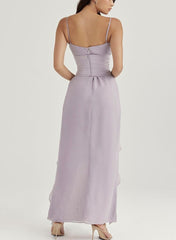 Lizakosht Summer Women'S Dress One-line Suspender Sleeveless Off-the-shoulder Dress Sexy Backless Irregular Ruffled Purple Slim Dresses