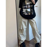 Retro Couples Straight New Oversized Pocket Cargo Pants Girls Casual Pants Streetwear Wide Leg Pants Apricot Cargo Pants