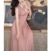 Lizakosht New Elegant Womens Dress V-neck High Stretch Sleeveless Bodycon Dress Vintage High Waisted Sexy Party Women's Clothing Evening