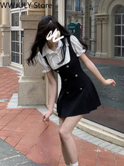 Lizakosht Sweet Mini Fake Two Dress Puff Sleeve Summer French Elegant Short Party Dress Woman Casual Korea Fashion Vintage Dress Slim